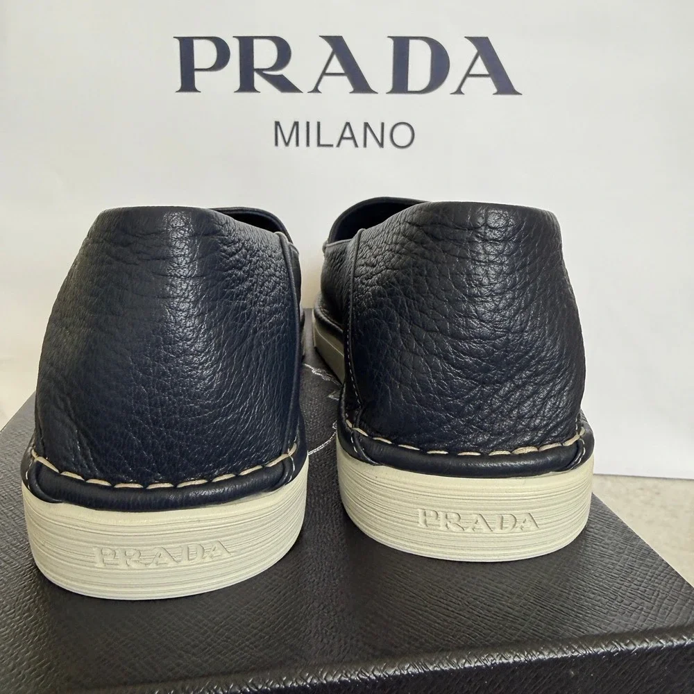Prada Mens 2DF088 Baltico Blue Cervo Deerskin Leather Loafers UK 9